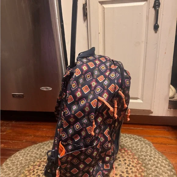 Vera Bradley Navy and Orange Diamond Backpack rolling suitcase Mini Adair Spinner - Polycarbonate | Vera Bradley main image 3